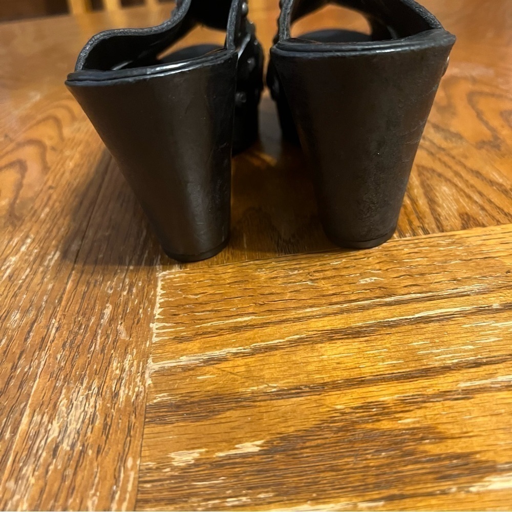 Ariat Studded Peep Toe Heeled Leather Slip-On Clog Mules in Black Sz 7 Y2K 90s - Picture 10 of 13